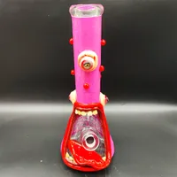 35CM 14 Inch Handy Bong Glass Bong Water Pipe 3D Pink Monster 9MM Thickness Red Smurf Glass Bongs Thick Beaker Smoking Bubbler Dab Rig