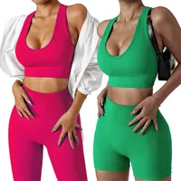 Yoga Outfits Seamless Summer Yoga Set Women Crop Top Bra Scrunch Leggings Sport Suit Fitness Outfit Wear Gym Cloths Workout Set 230317