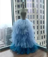 Multi Colors Blue Tulle Tutu Long Woman Skirts Ruffled Tiers Party Skirt Women 039 Day Women039s Jupe5538191