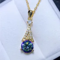 Pendant Necklaces Hearts And Arrows Simulation Tanzanite Colorful Gem Necklace Collares Gold Plated For Women Jewelry