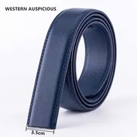 Belts WESTERN AUSPICIOUS Belt No Buckle 3.5CM Cowskin Genuine Leather Belt Men Without Automatic Buckle Strap Blue Red Coffee Brown W0317