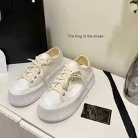 High version fragrant brand C biscuit muffin thick soled high canvas fashion versatile casual lace up small white shoes women