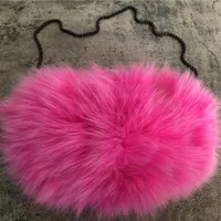 Pink- Real Fox Fur Bag Ladies Bag Hand Warmer Chain Shoulder Handbag Tote Purse Bag307N