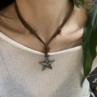 Pendant Necklaces Y2K Star Punk Necklace For Women Egirl Korean Fashion Vintage Cow Leather Sweater Chain Pentagram Long Jewelry
