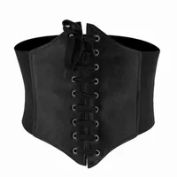 Belts Dress Decorated Girdle Gothic Dark Lace Up Crop Top Corset Belt Imitation Leather Black Waist Seal Harness Bustier Tops SlimBelts