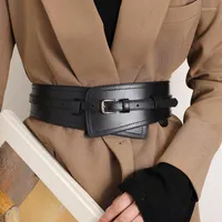 Belts Wide Black Vintage Leather Corset Belt High Waist Adjustment Straps Women Coat Dress Sweater Casual Goth Accessories Removable