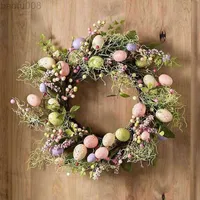 Decorative Flowers Wreaths Easter Bunny Garlands Door Wall Oranments Happy Easter Party Wreath Decoration 2023 New Creative Festival Garland Decor W0321