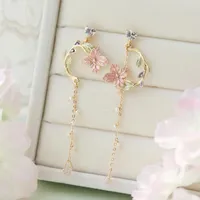 Dangle Earrings 2023 Korean Style Flower Asymmetrical For Women Shiny Rhinestone Long Tassel Cute Cat Earring Sweet Jewelry