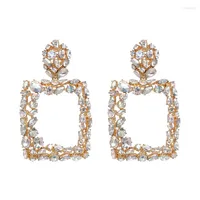 Dangle Earrings Good Quality Big Hollow Square Drop For Women Heavy Pendant Crystal Fashion Statement Wedding Jewelry