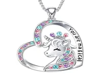 Unicorn Pendant Necklace Cute Lucky Heart Crystal Birthstone Horse Necklaces You Are Magical Jewelry Birthday Gift Girls6051611