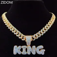 Men Hip Hop KING Letters Pendant Necklace With 13mm Miami Cuban Chain Iced Out Bling HipHop Necklaces Male Fashion Jewelry320I