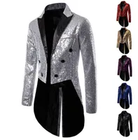 Men039s Suits Blazers Shiny Gold Sequins Glitter Men39s Tailcoat Suit Jacket Male Double Breasted Wedding Groom Tuxedo Bla8332052