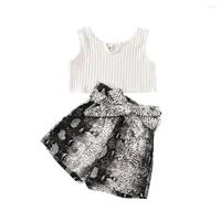 Clothing Sets Baby Girls Clothes Summer Sleeveless Solid Vest Tops Snakeskin Print Bowknot Shorts 2pcs Set
