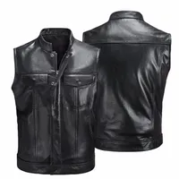 Men's Vests Idopy Men Black Motorcycle Waistcoat Male Faux Leather Zipper Clre Biker Sleeveless Jacket Vest Plus Size 230320