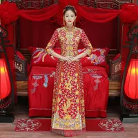 Ethnic Clothing Dragon Gown Bride Wedding Dress Chinese Style Costume Phoenix Cheongsam Evening Show Slim For The