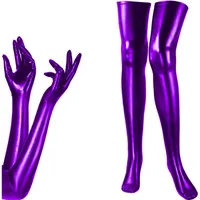 Sexy Long Gloves And Stockings Set Women Exotic Cosplay Party Accessories Metallic Gloves Socks Faux Leather Dancing Clubwear222m