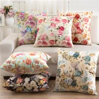Pillow 45 45cm Vintage Rose Flower Case Flannel Cover Office Sofa Car Throw Pillowcase Romantic Country Home Decor