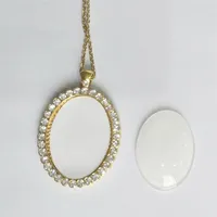 50Pcs Lot Sublimation Blanks Metal Crystal Jewelry Necklace Oval Shape Pendant Blanks Custom Promotion Gifts237l