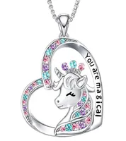 Unicorn Pendant Necklace Cute Lucky Heart Crystal Birthstone Horse Necklaces You Are Magical Jewelry Birthday Gift Girls3955125