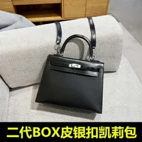 Designer Handbags Herms Kely Bags 2023 New Cowhide Bag Second Generation Smooth Silver Buckle Leather Women's High Appearance Fashion