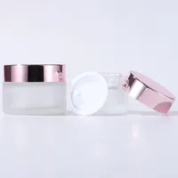 Shiny Rose Gold Cap Glass Cream Jars 5-100g Frosted Cosmetic Packaging Lotion Bottles