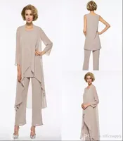 Plus Size Mother Of The Bride Pant Suit 3 Piece Chiffon for Beach Wedding Dress Mother Dress Long Sleeves Cheap Mothers Formal Gow1565393