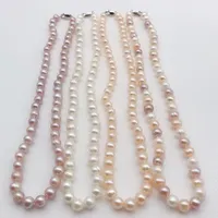 Beaded Necklaces Natural Freshwater Cultured Pearl Thread Pearl 78MM White Pink Purple Multicolor Necklace 925 sterling silver clasp 230320