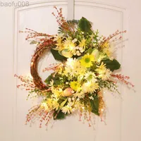 Decorative Flowers Wreaths Easter Wreath for Home 50cm Easter eggs Gland door decoration Artificial flower Easter decoration 2022 W0321
