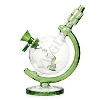 Tellurion Bong 7 '' Shish Luminous Glass Bong Raucherwasserrohr grünes Glühen im dunklen 14,4 mm weiblichen Recycler DAB Rig