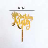 Festive Supplies Crown Princess Happy Birthday Cake Toppers Gold Acrylic King Topper For Kids Party Decorations