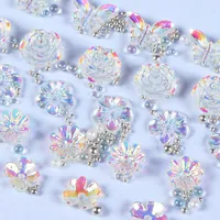 Nail Art Decorations 5 Bottle Sets Aurora Crystal Rose Charms Butterfly Flower Pearl Parts Rhinestone Decoration DIY Nails Accessories