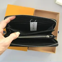 Classic Style luxury Brand fashion single zipper designer men women leather wallet lady ladies long purse with orange box 6 colors2064