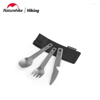 Dinnerware Sets Naturehike Titanium Tableware Outdoor Household Knife And Fork Spoon Travel Camping Ultra Portable Cutlery Set Ultralight