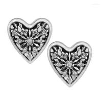 Stud Earrings Authentic 925 Sterling Silver Clear CZ Hearts Of Winter For Women Earing Jewelry Bijoux Brincos