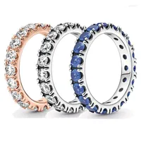 Cluster Rings Authentic 925 Sterling Silver Ring Rose Row Eternity With Crystal For Women Jewelry