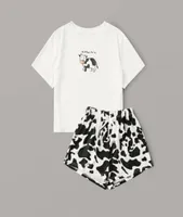 Cow Letter Printed Nightgowns Women Summer New Cotton Pajama Set Female 2020 Casual Short Sleeve TShirt and Shorts Home Clothes T4544533