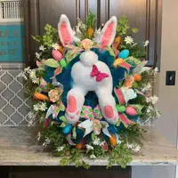 Decorative Flowers Wreaths Easter Decoration 2023 For Home Easter Wreath For Front Door Bunny Butt Garland Home Door Decor Festival Flowers Wreath 40*50cm W0321