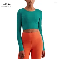 Active Shirts Skin-Friendly Nude Autumn Women Tight Yoga Shirt Long-Sleeve Vertical Stripes Fitness Quick-Drying Running Sports T-Shirt