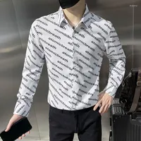Men's Casual Shirts Spring And Autumn Men Shirt Printed Long Sleeves High-end European American Personality Slim Style Lapel Wear