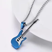 Pendant Necklaces 1PC Hippie Rock Style Cool Street Bar Guitar For Men Male Stainless Steel Musical Instrument Neck Jewelry