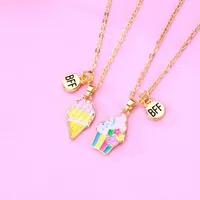 Pendant Necklaces Luoluo&baby 2Pcs set Cute Colourful -cream Cake Chain Friend Necklace BFF Friendship Jewelry Gifts For Kids