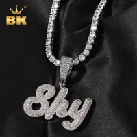 Pendant Necklaces THE BLING KING Custom Small Size Brush Script Letter Two Tone Pendant Micro Paved Baguettecz Chain Necklace Hiphop Jewelry 230320