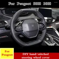 Steering Wheel Covers For 5008 3008 2023 Soft Leather Braid DIY PU Hand-stitched Cover Interior Accessories Modified