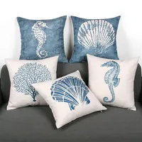 mediterranean style cushion cover blue sea throw pillow case decorative coral almofada beach decor shell cojines288E