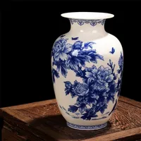 Jingdezhen blue and white Porcelain Vases Fine Bone China Vase Peony Decorated High Quality Ceramic Vase LJ201208256q