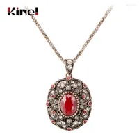 Pendant Necklaces Kinel Vintage Red Necklace For Women Ancient Gold Color Ethnic Big Oval Crystal Gifts Jewelry Wholesale