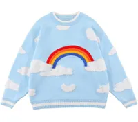 Men039s Sweaters LACIBLE Cotton Pullover Men Women Embroidery Furry Cloud Rainbow Knitted Sweater Harajuku Loose Jumpers Outwea3178426