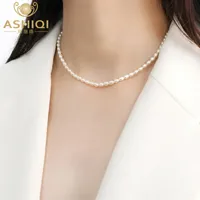 Beaded Necklaces ASHIQI 4mm Mini Natural Freshwater Pearl Necklace for Women Wedding 925 Sterling Silver Jewelry 230321