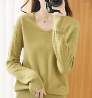 Women039s Vneck Pure Wool Sweater Autumn And Winter Bottoming Shirt Fashion Ray Empty Knitted Pullover Sweaters Mari221520241