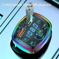 Car Bluetooth 5.0 Charger FM Transmitter PD 18W Type-C Dual USB 3.1A Colorful Ambient Light Cigarette lighter MP3 Music Player